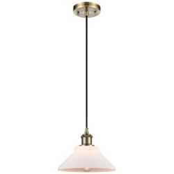 Orwell 8" Antique Brass Cord Hung Mini Pendant w/ Matte White Shade