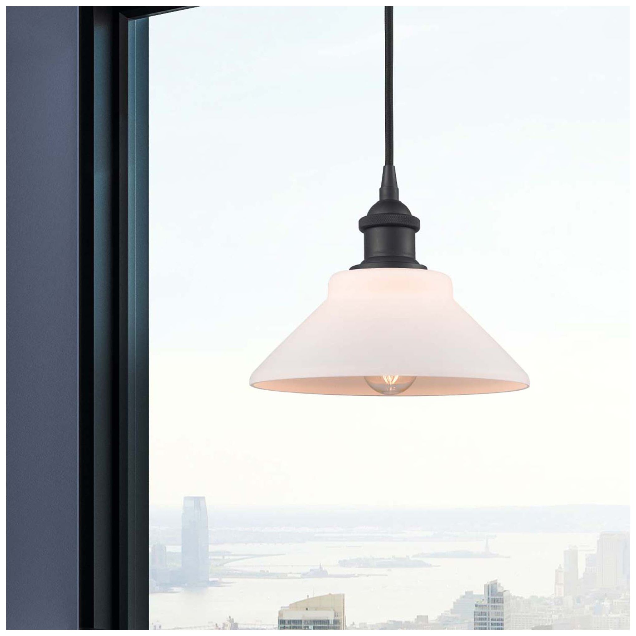Image 2 Orwell 8" Matte Black Cord Hung Mini Pendant w/ Matte White Shade more views