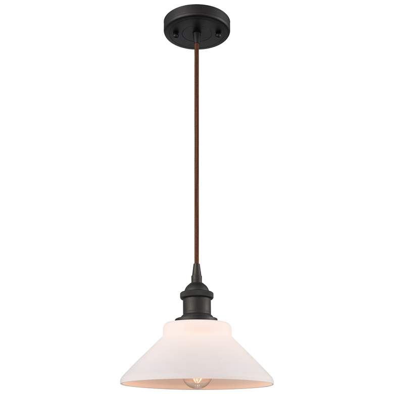 Image 1 Orwell 8" Oil Rubbed Bronze Cord Hung Mini Pendant w/ Matte White Shad