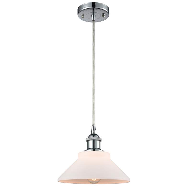 Image 1 Orwell 8" Polished Chrome Cord Hung Mini Pendant w/ Matte White Shade