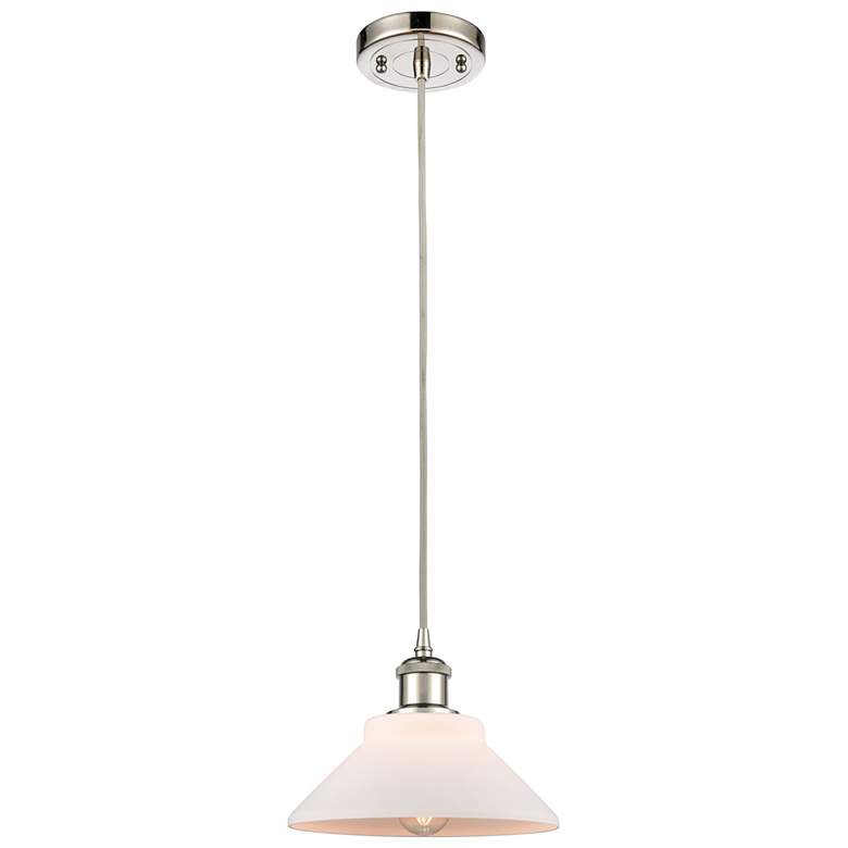 Image 1 Orwell 8" Polished Nickel Cord Hung Mini Pendant w/ Matte White Shade