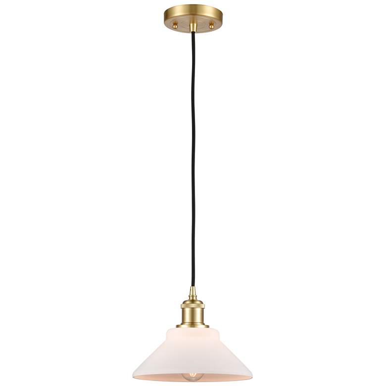 Image 1 Orwell 8" Satin Gold Cord Hung Mini Pendant w/ Matte White Shade