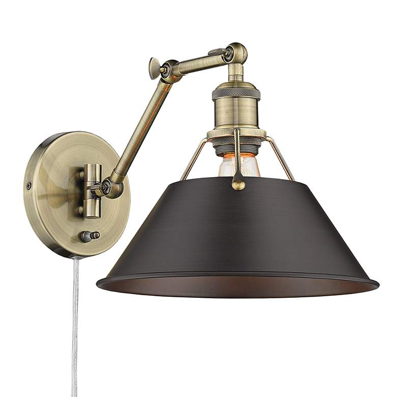 Image 1 Orwell Aged Brass Swing Arm Wall Lamp w/ Rubbed Bronze Shade