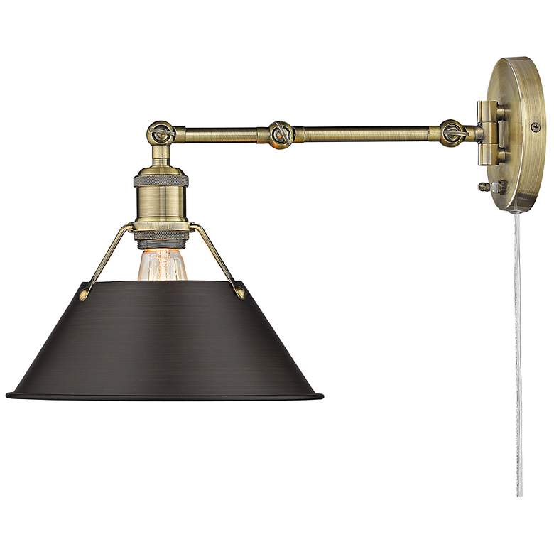 Image 3 Orwell Aged Brass Swing Arm Wall Lamp w/ Rubbed Bronze Shade more views