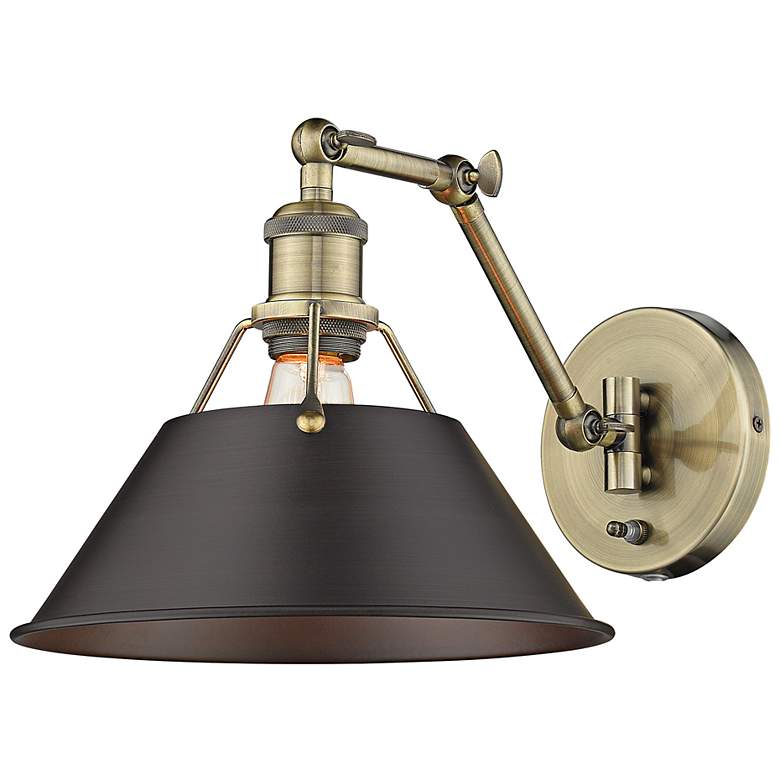 Image 6 Orwell Aged Brass Swing Arm Wall Lamp w/ Rubbed Bronze Shade more views