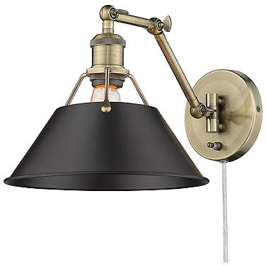 Orwell Aged Brass Swing Arm Wall Lamp with Black Shade