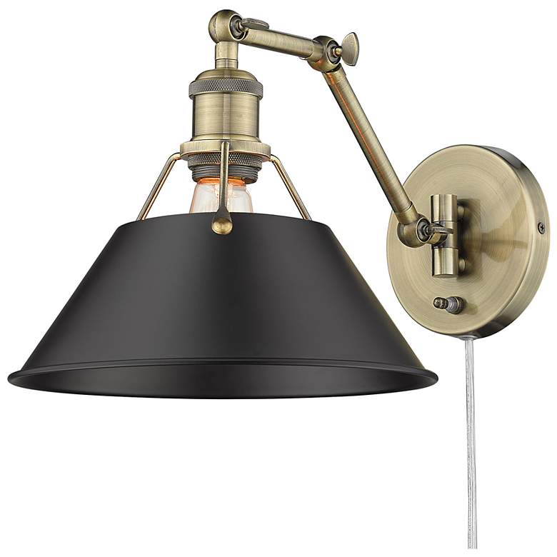 Image 1 Orwell Aged Brass Swing Arm Wall Lamp with Black Shade