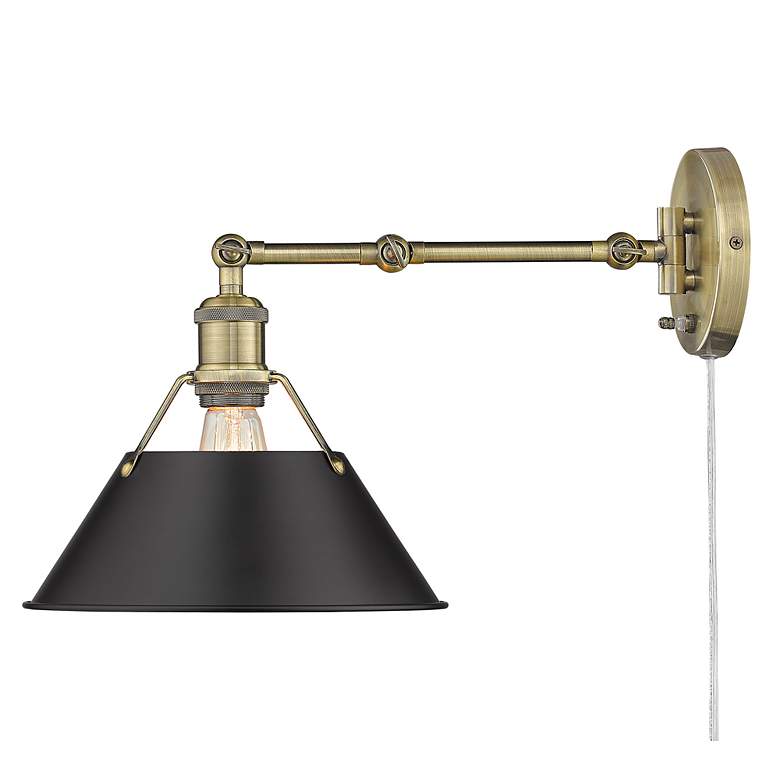 Image 2 Orwell Aged Brass Swing Arm Wall Lamp with Black Shade more views
