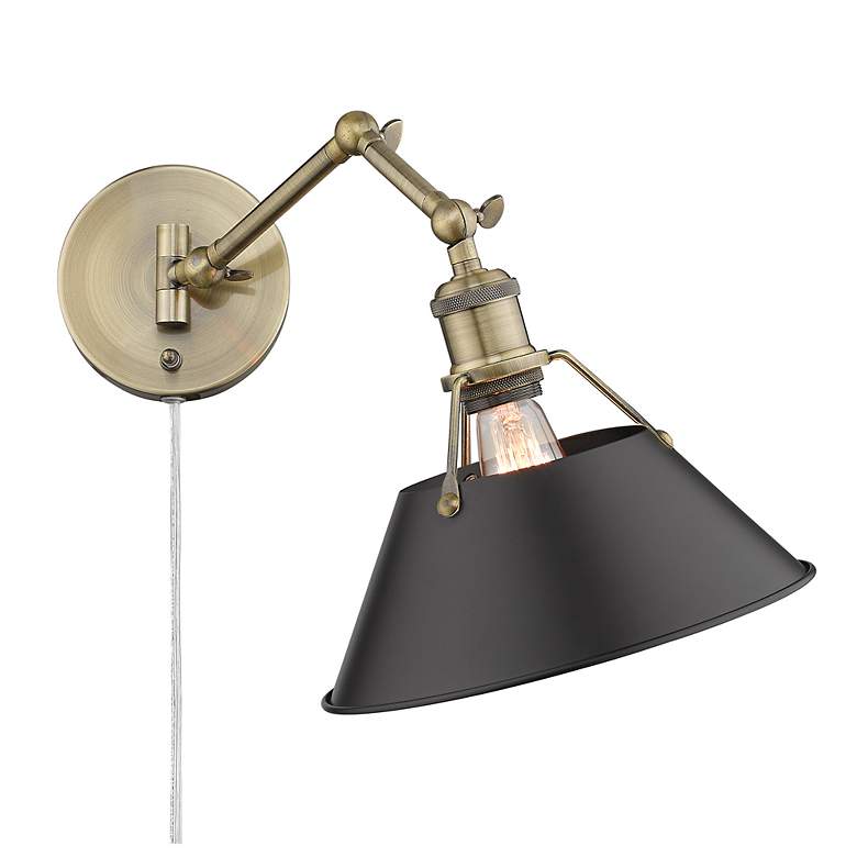 Image 3 Orwell Aged Brass Swing Arm Wall Lamp with Black Shade more views