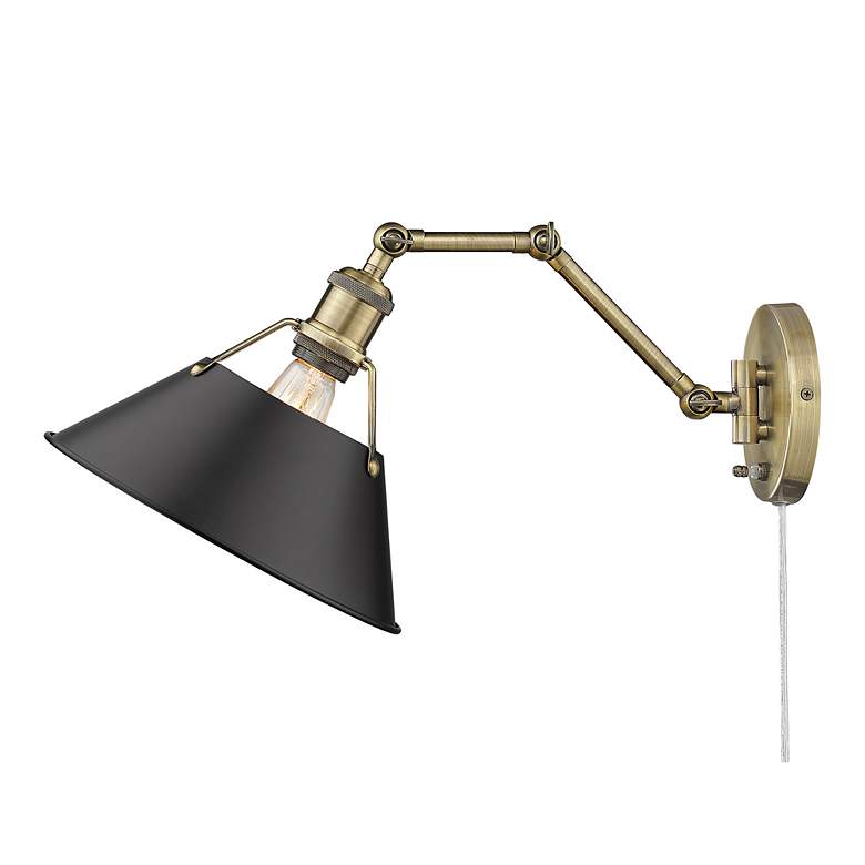 Image 4 Orwell Aged Brass Swing Arm Wall Lamp with Black Shade more views