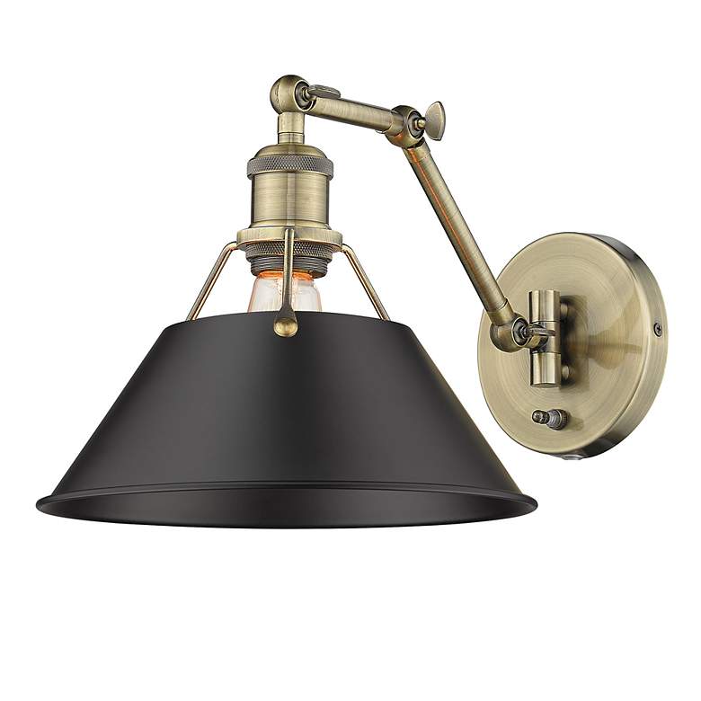 Image 5 Orwell Aged Brass Swing Arm Wall Lamp with Black Shade more views