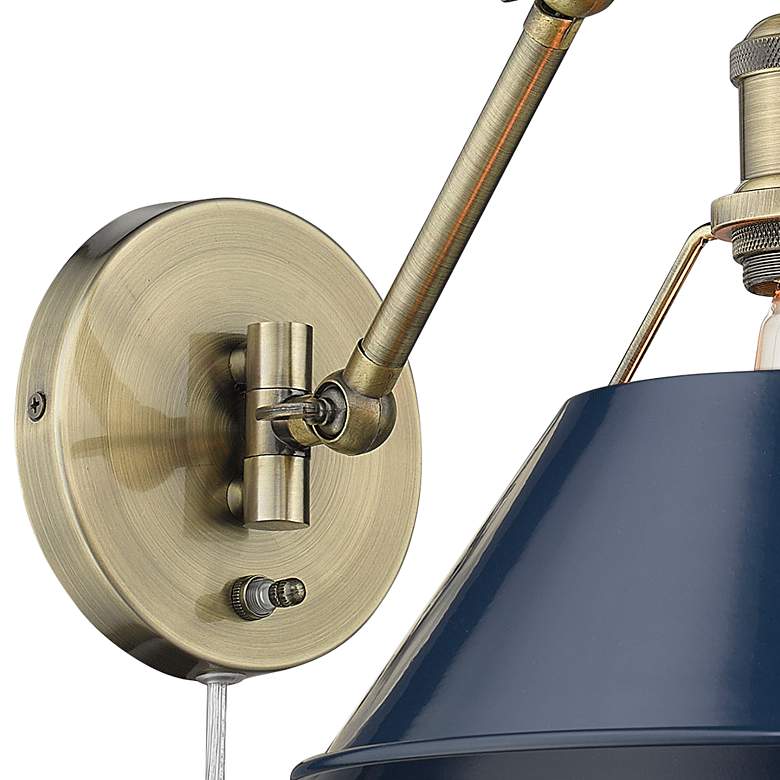 Image 2 Orwell Aged Brass Swing Arm Wall Lamp with Navy Blue Shade more views