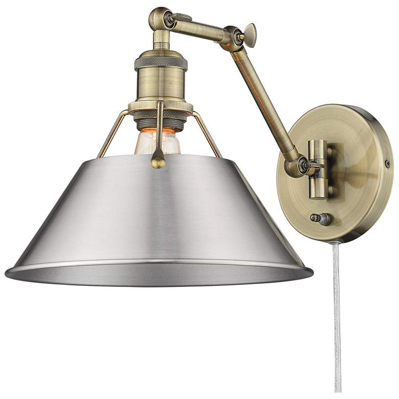 Image 1 Orwell Aged Brass Swing Arm Wall Lamp with Pewter Shade