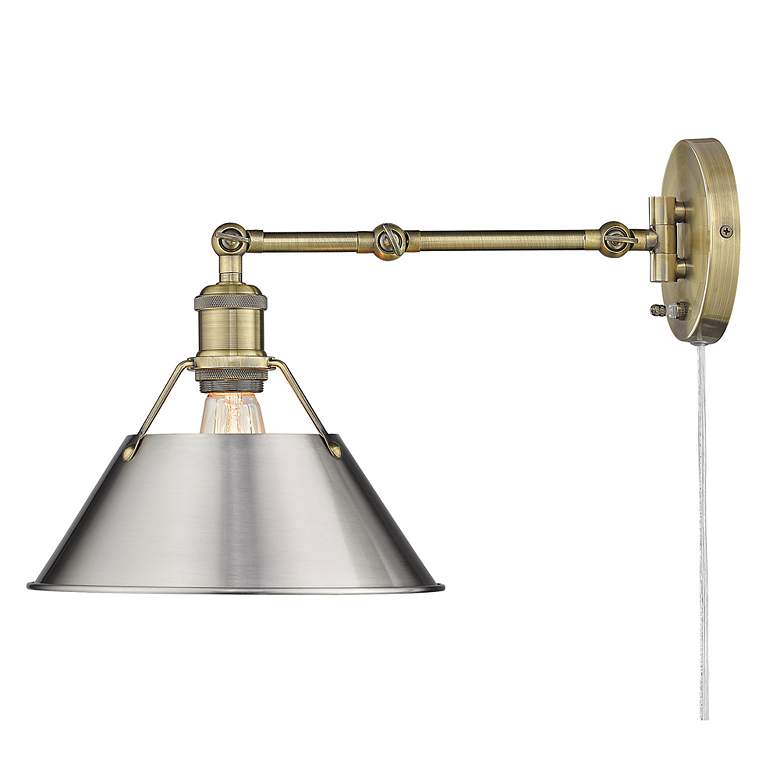 Image 2 Orwell Aged Brass Swing Arm Wall Lamp with Pewter Shade more views