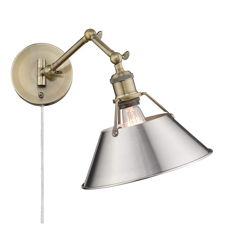Image 3 Orwell Aged Brass Swing Arm Wall Lamp with Pewter Shade more views