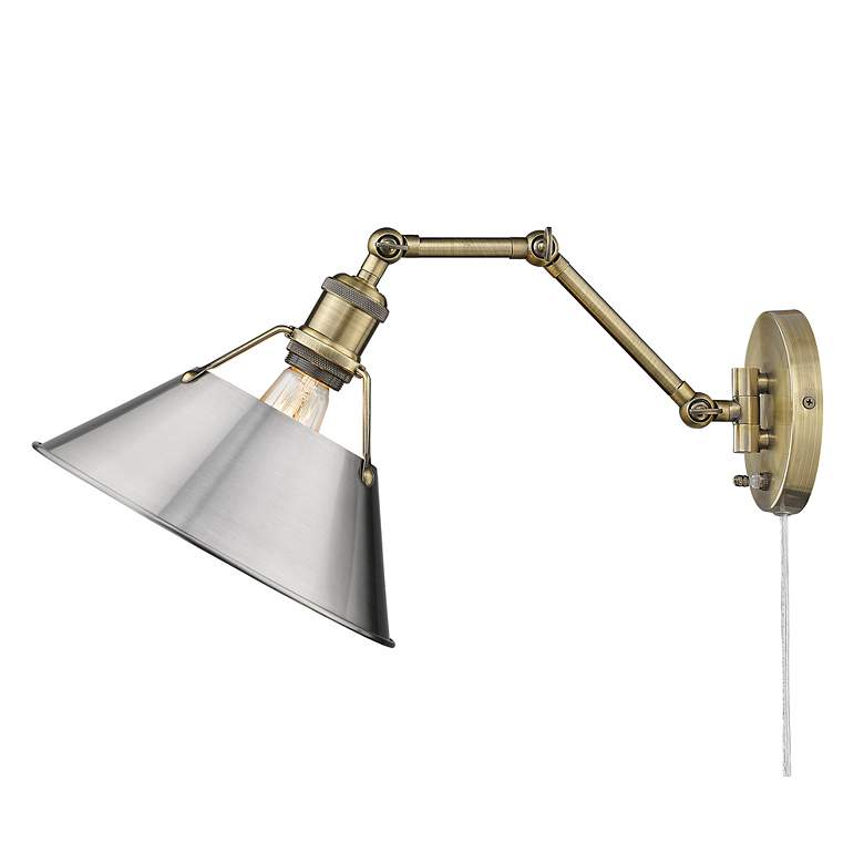 Image 4 Orwell Aged Brass Swing Arm Wall Lamp with Pewter Shade more views