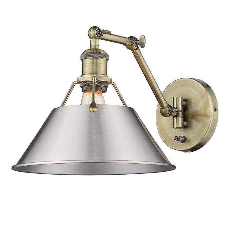 Image 5 Orwell Aged Brass Swing Arm Wall Lamp with Pewter Shade more views