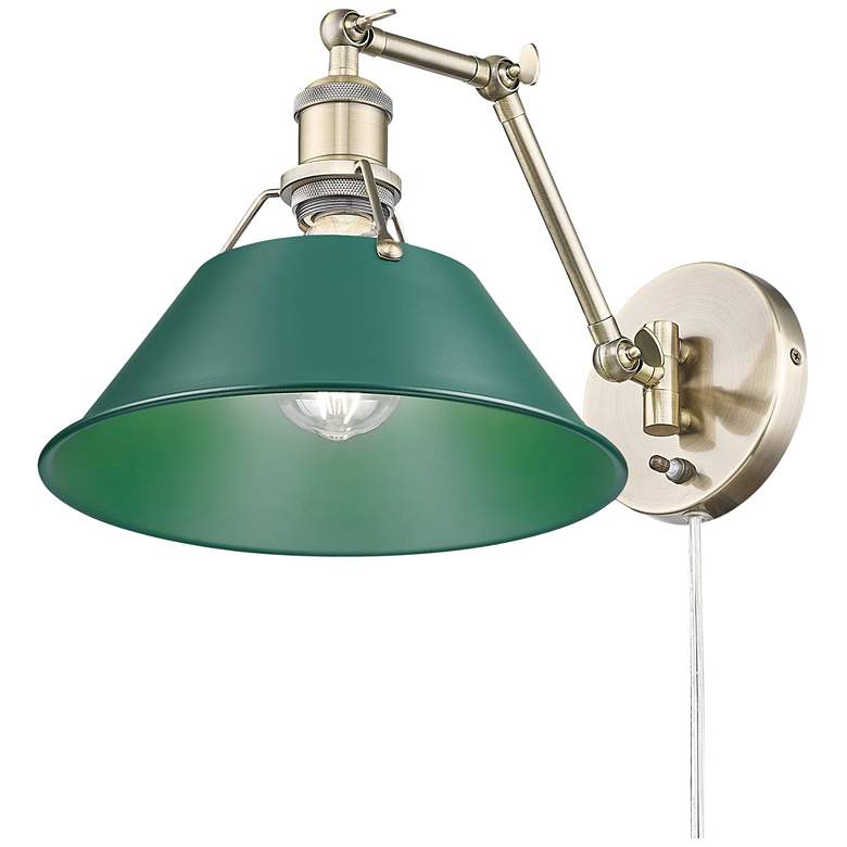 Image 1 Orwell Articulating Wall Sconce in Aged Brass with Pine Green