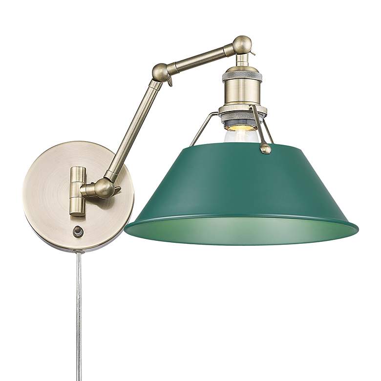 Image 2 Orwell Articulating Wall Sconce in Aged Brass with Pine Green more views