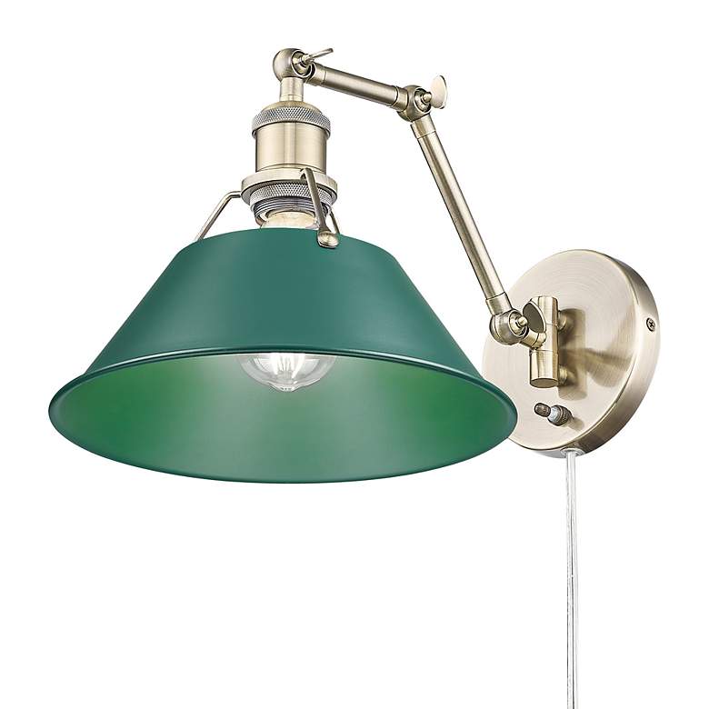 Image 5 Orwell Articulating Wall Sconce in Aged Brass with Pine Green more views