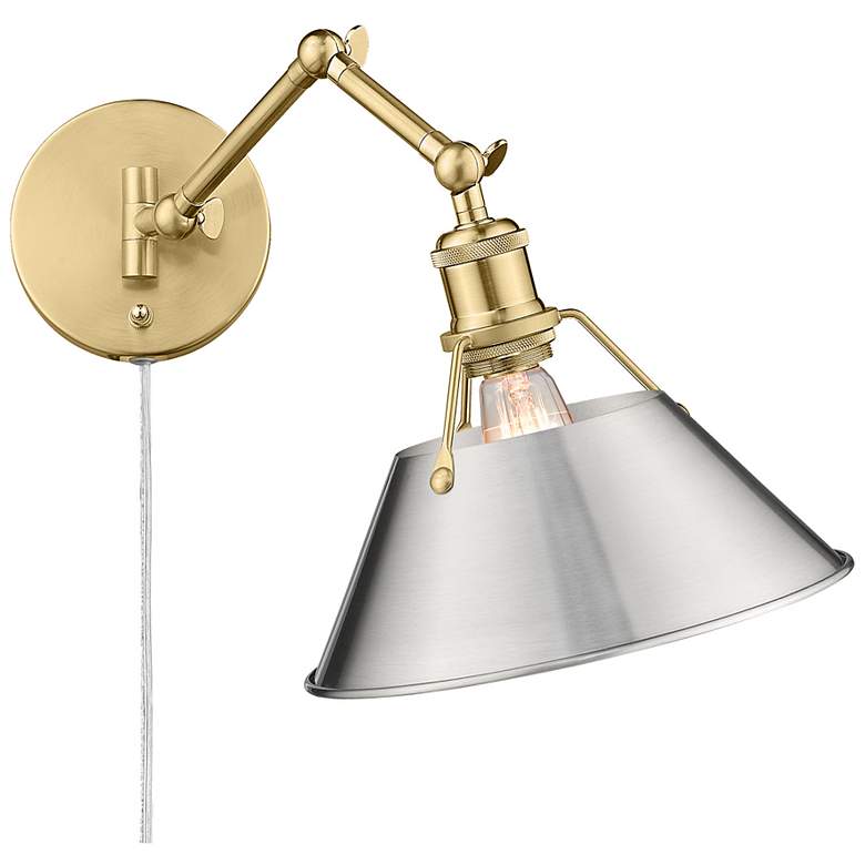 Image 1 Orwell Champagne Bronze Swing Arm Wall Lamp with Pewter Shade