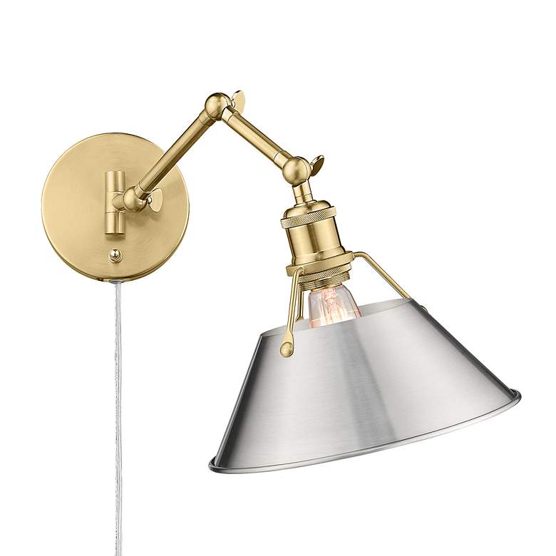 Image 2 Orwell Champagne Bronze Swing Arm Wall Lamp with Pewter Shade more views