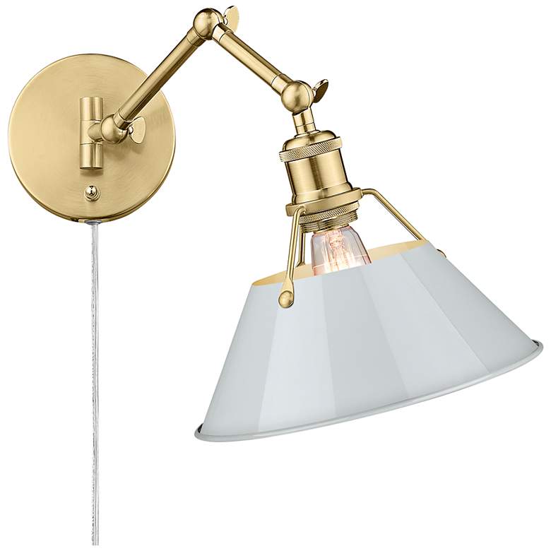 Image 1 Orwell Champagne Bronze Wall Lamp with Dusky Blue Shade