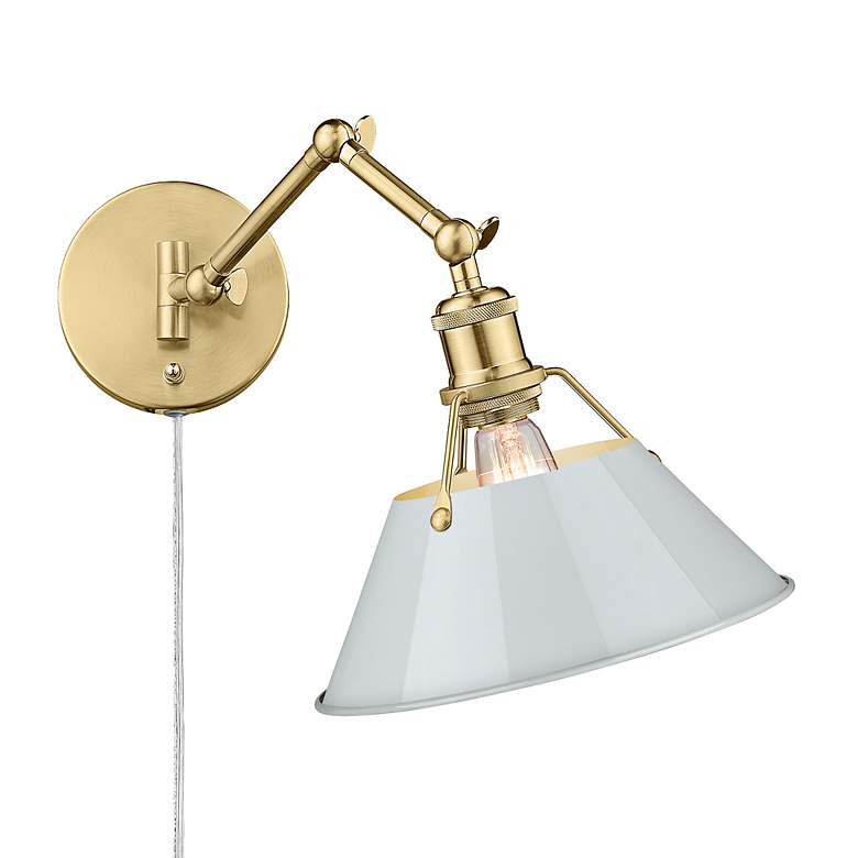 Image 3 Orwell Champagne Bronze Wall Lamp with Dusky Blue Shade more views