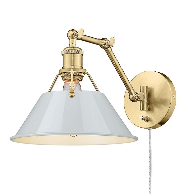 Image 4 Orwell Champagne Bronze Wall Lamp with Dusky Blue Shade more views