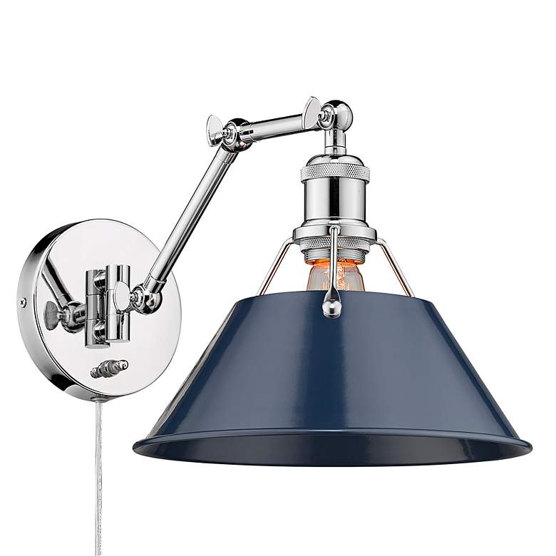 Image 1 Orwell Chrome Swing Arm Wall Lamp with Navy Shade