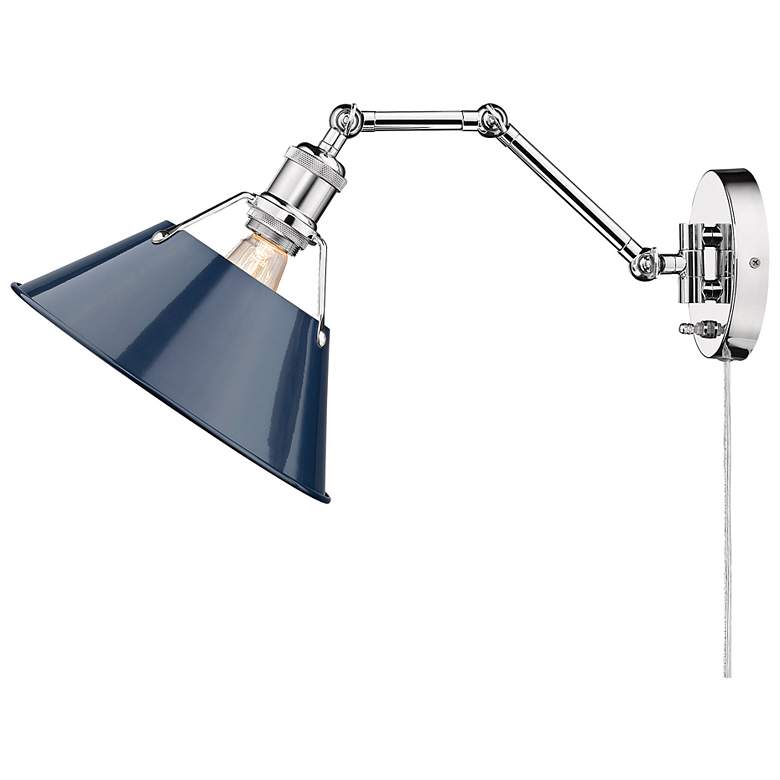 Image 3 Orwell Chrome Swing Arm Wall Lamp with Navy Shade more views