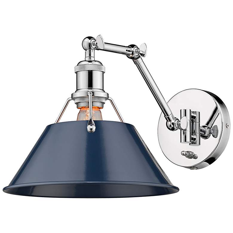 Image 4 Orwell Chrome Swing Arm Wall Lamp with Navy Shade more views