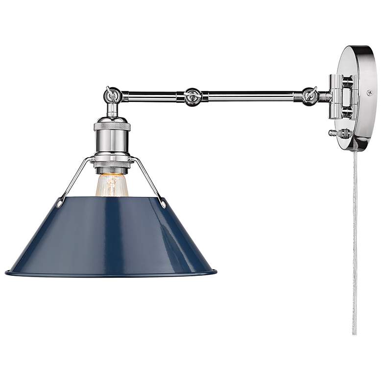 Image 5 Orwell Chrome Swing Arm Wall Lamp with Navy Shade more views
