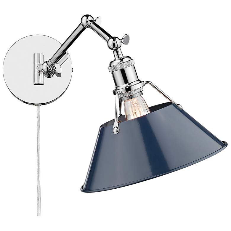 Image 6 Orwell Chrome Swing Arm Wall Lamp with Navy Shade more views