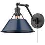 1_Orwell Matte Black Swing Arm Wall Lamp with Navy Blue Shade