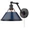 Orwell Matte Black Swing Arm Wall Lamp with Navy Blue Shade