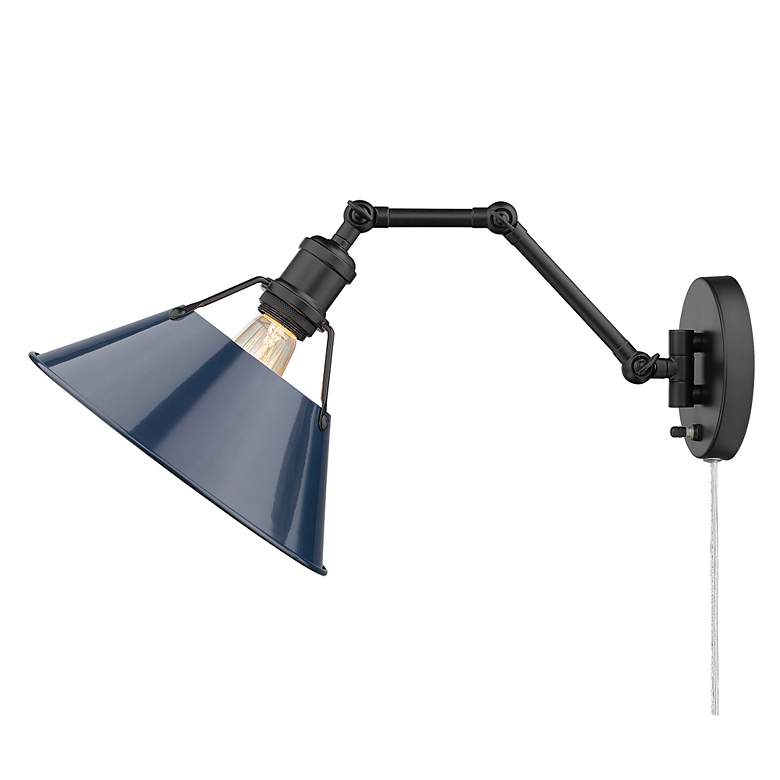 Image 4 Orwell Matte Black Swing Arm Wall Lamp with Navy Blue Shade more views