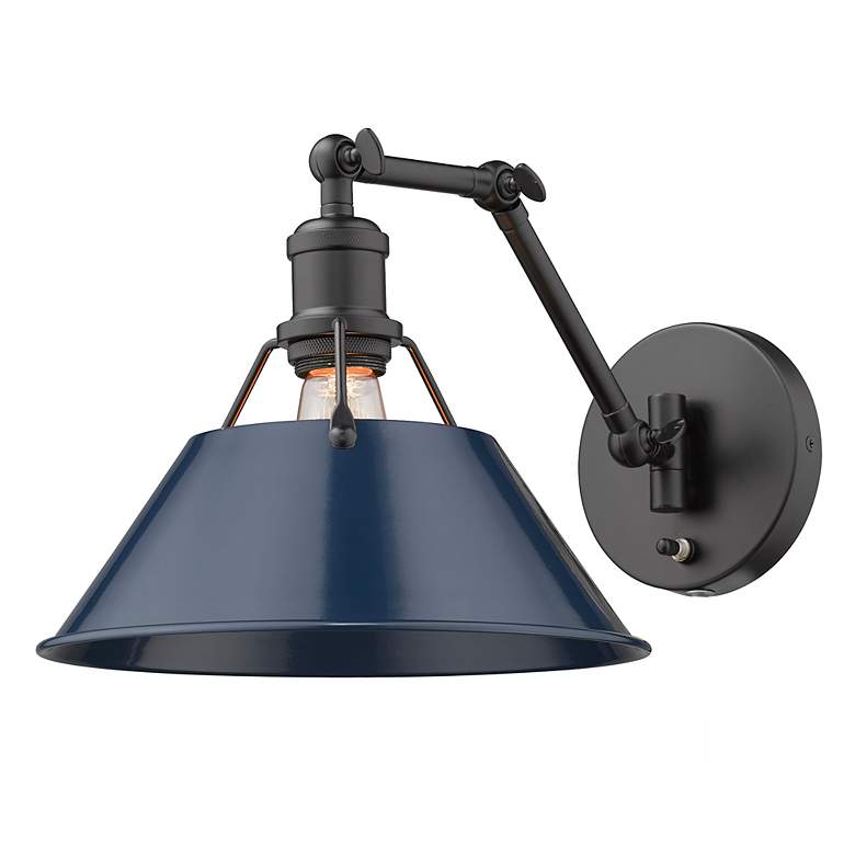 Image 5 Orwell Matte Black Swing Arm Wall Lamp with Navy Blue Shade more views