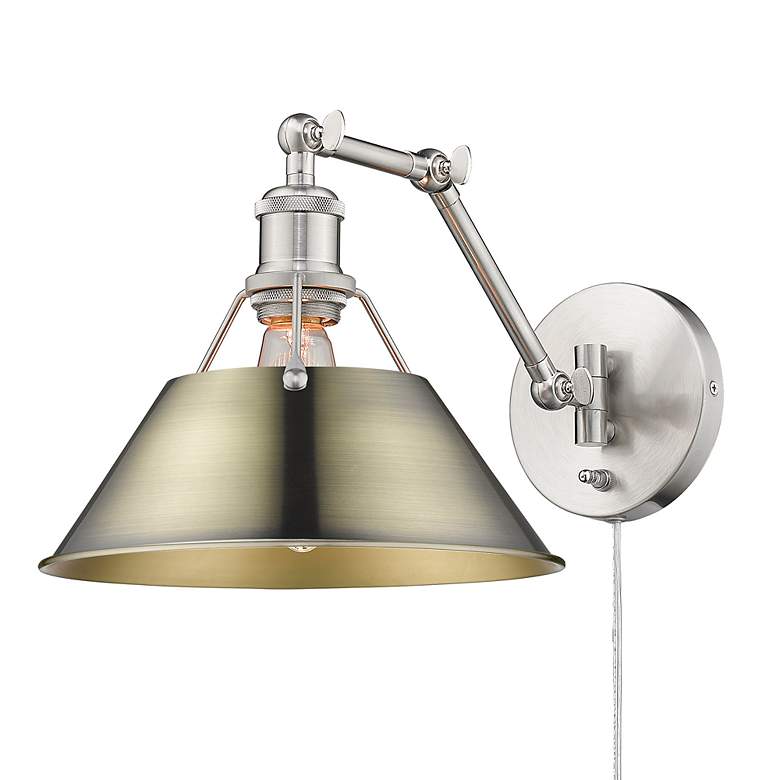 Image 3 Orwell Pewter Swing Arm Wall Lamp with Aged Brass Shade more views