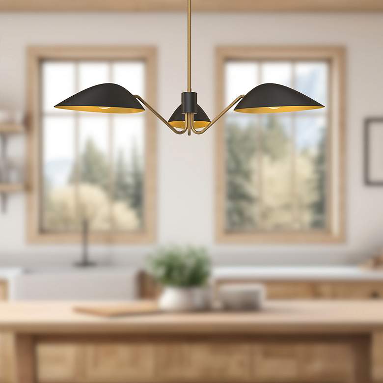 Image 1 Oscar 35 3/4" Wide Aged Gold and Matte Black 3-Light Pendant