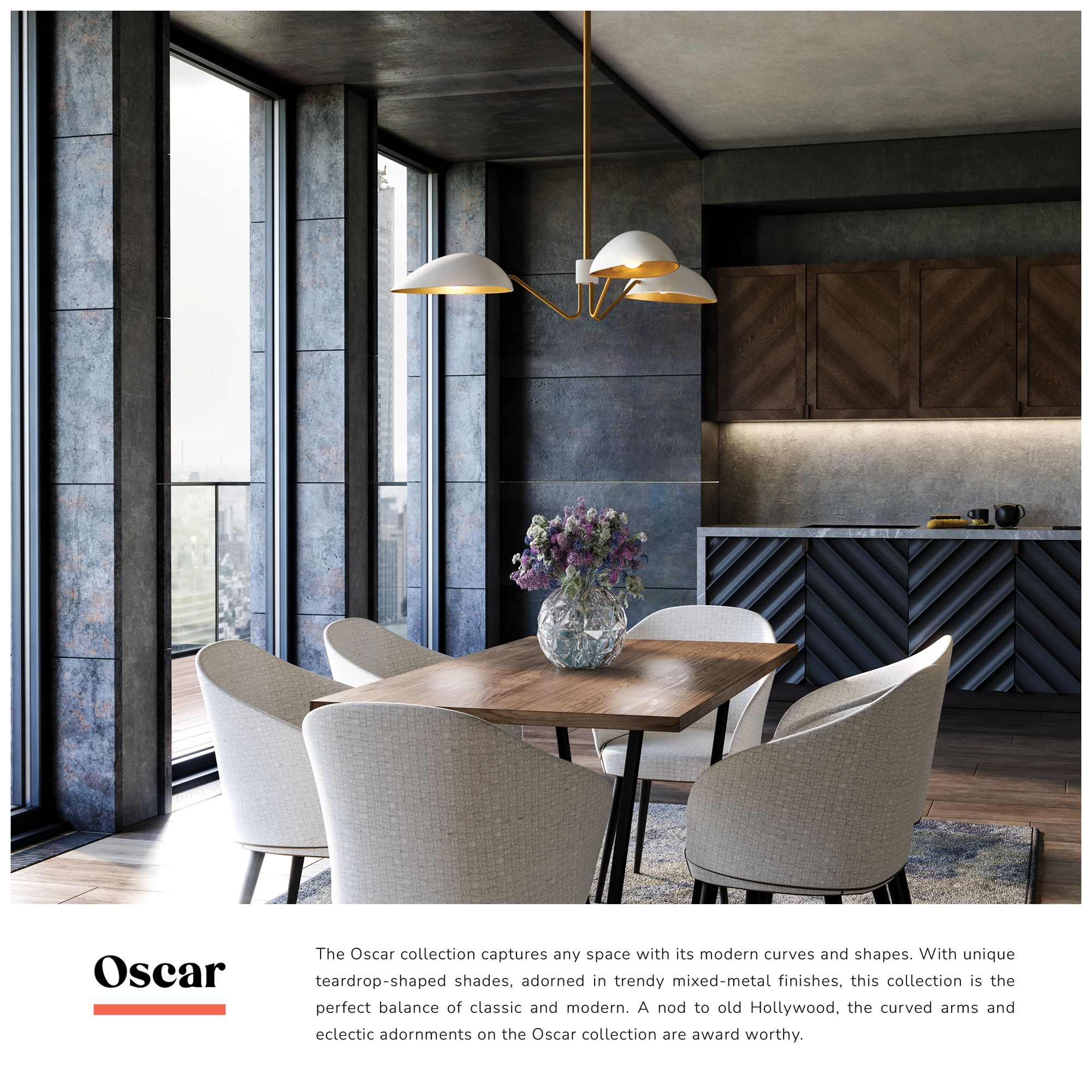 Image 4 Oscar 35 3/4" Wide Aged Gold and Matte Black 3-Light Pendant more views