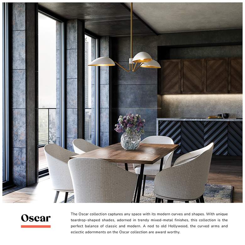 Image 5 Oscar 35 3/4" Wide Aged Gold and White 3-Light Pendant more views