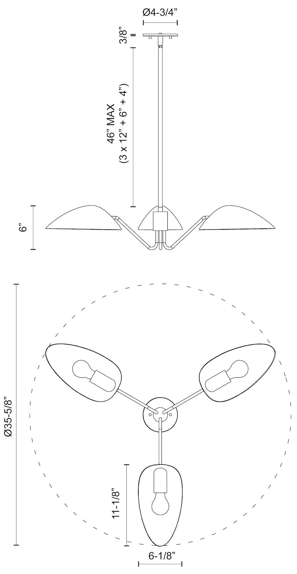 Oscar 35 3/4" Wide Aged Gold and White 3-Light Pendant