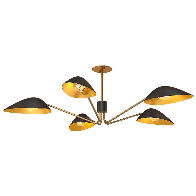 Image 2 Oscar 46" Wide Aged Gold and Matte Black 5-Light Pendant