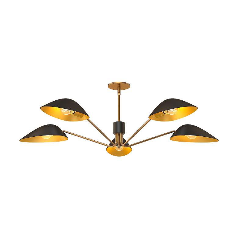 Image 3 Oscar 46" Wide Aged Gold and Matte Black 5-Light Pendant more views