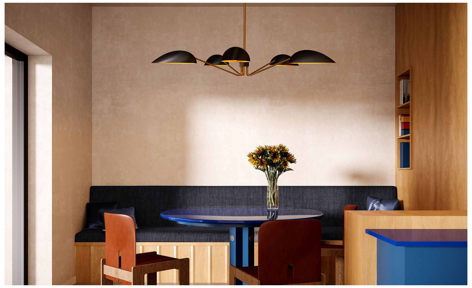 Image 6 Oscar 46" Wide Aged Gold and Matte Black 5-Light Pendant more views