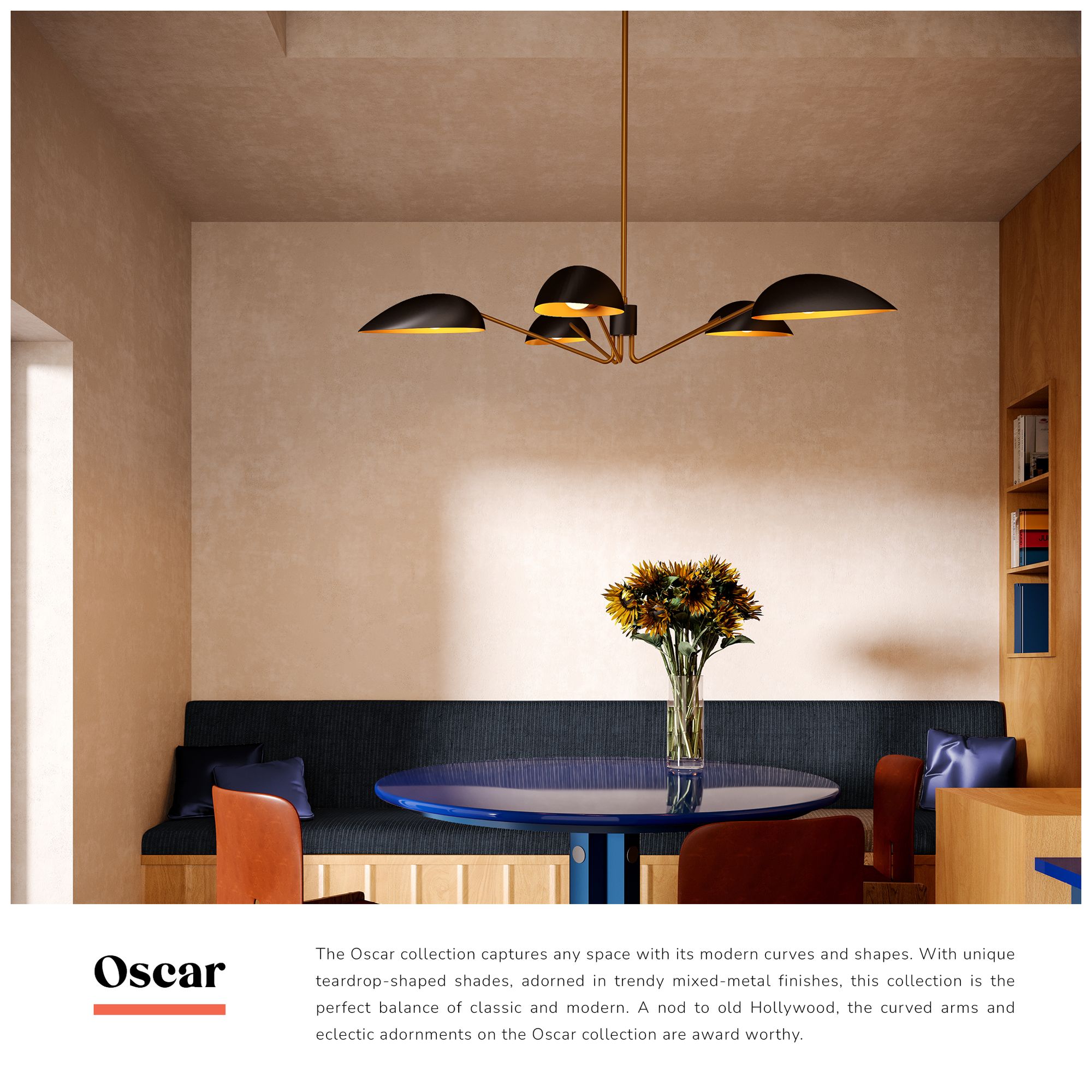 Image 7 Oscar 46" Wide Aged Gold and Matte Black 5-Light Pendant more views