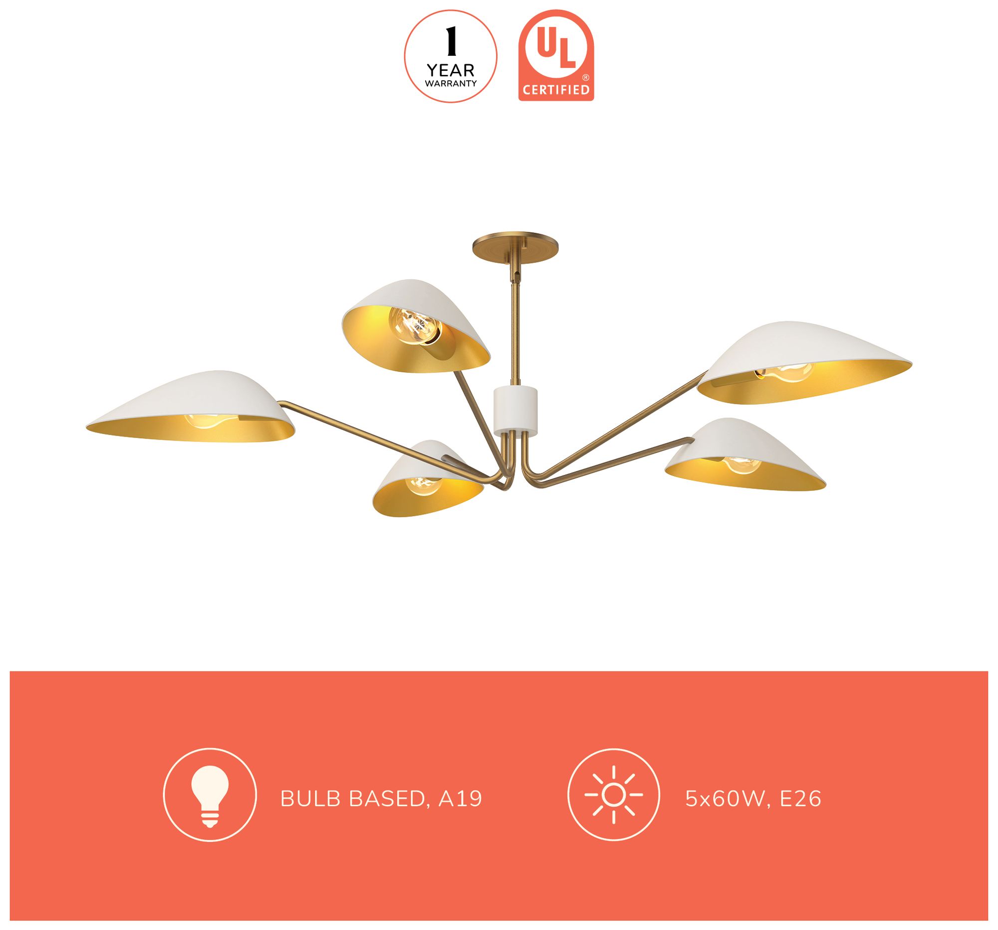 Oscar 46" Wide Aged Gold and Matte Black 5-Light Pendant