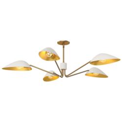 Oscar 46" Wide Aged Gold with White 5-Light Pendant