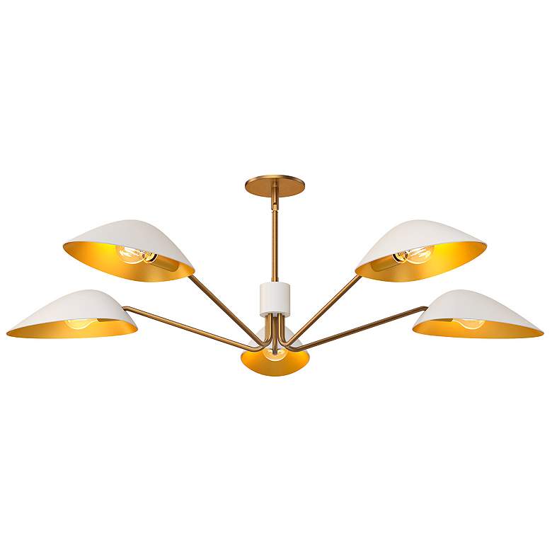 Image 3 Oscar 46" Wide Aged Gold with White 5-Light Pendant more views